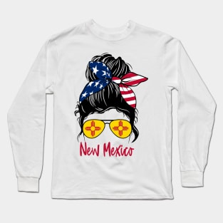 New Mexico girl Messy bun , American Girl , New Mexico Flag Long Sleeve T-Shirt